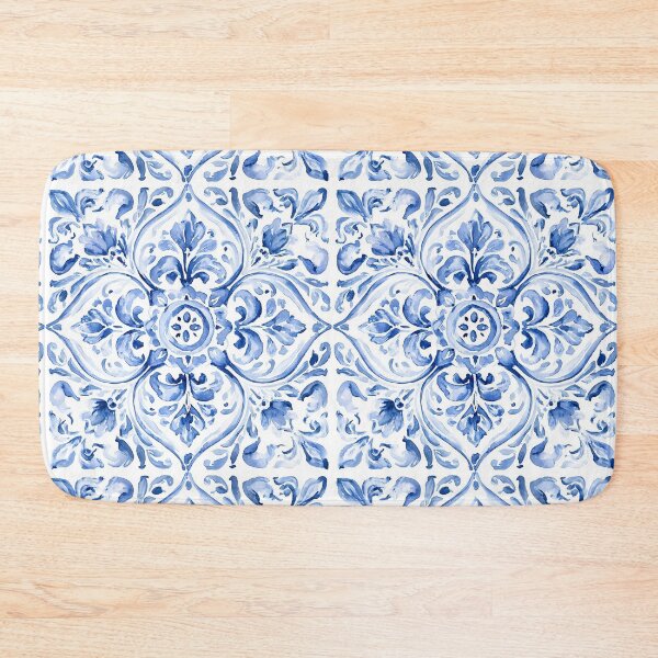 Item preview, Blue Azulejo Watercolor Pattern - Portuguese Tile Fleur-de-lis Design designed and sold by Nine Lives Studio.