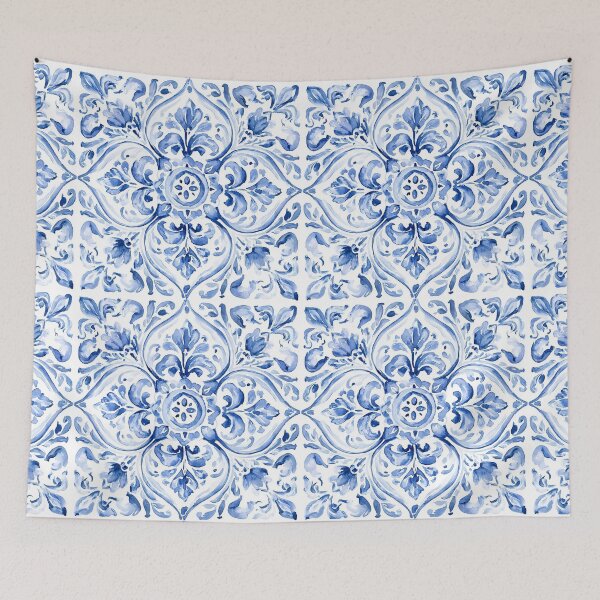 Item preview, Blue Azulejo Watercolor Pattern - Portuguese Tile Fleur-de-lis Design designed and sold by Nine Lives Studio.