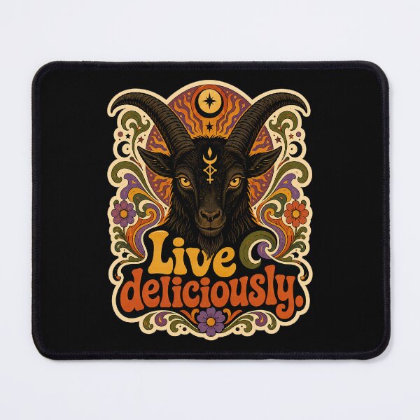 Item preview, Live Deliciously Retro Psychedelic Occult Baphomet Art Print designed and sold by PinUpPizzazz.