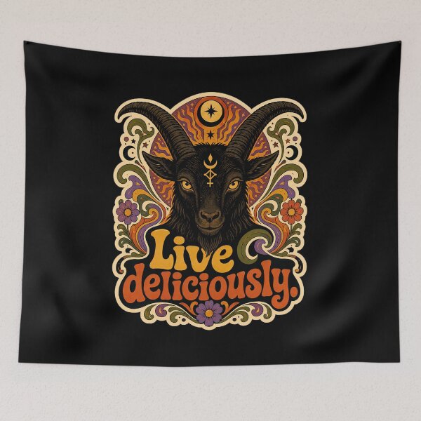 Item preview, Live Deliciously Retro Psychedelic Occult Baphomet Art Print designed and sold by PinUpPizzazz.