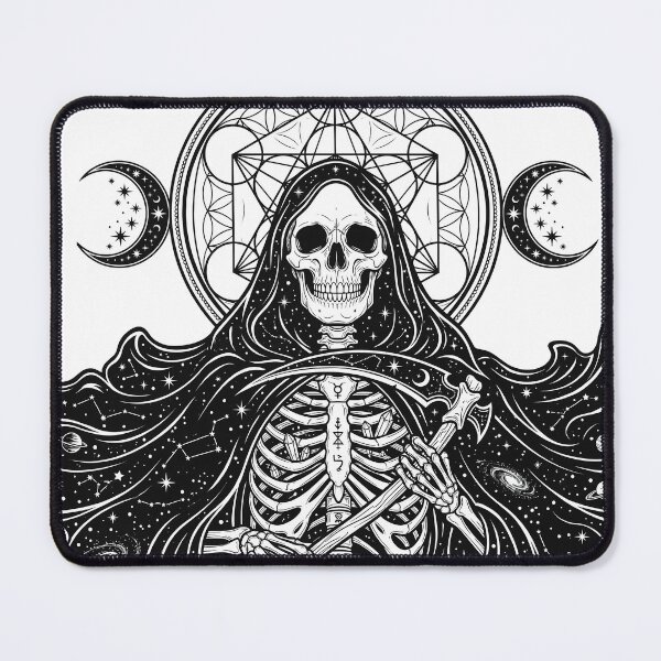 Item preview, Hooded Skeleton holding Scythe in Starry Galaxy Cloak with Sacred Geometry designed and sold by MisteryDesigner.