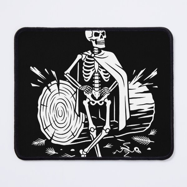 Item preview, Skeleton Wearing Short Cape Leaning Against Tree Trunk Log with Fallen Leaves designed and sold by MisteryDesigner.