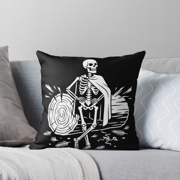 Item preview, Skeleton Wearing Short Cape Leaning Against Tree Trunk Log with Fallen Leaves designed and sold by MisteryDesigner.