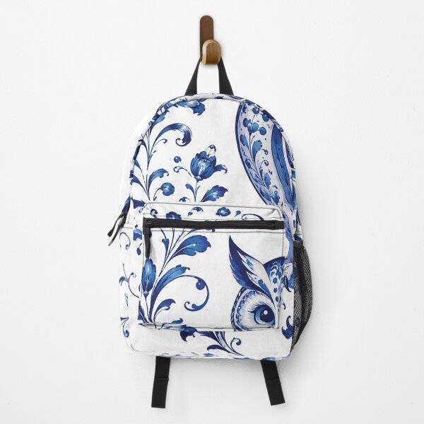 Item preview, Blue Delft Style Owl Floral Folk Art Illustration Elegant Chinoiserie Owl Botanical Ceramic Design designed and sold by Gold Turtle  Lina.