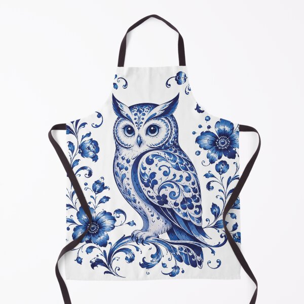 Item preview, Blue Delft Style Owl Floral Folk Art Illustration Elegant Chinoiserie Owl Botanical Ceramic Design designed and sold by Gold Turtle Lina.