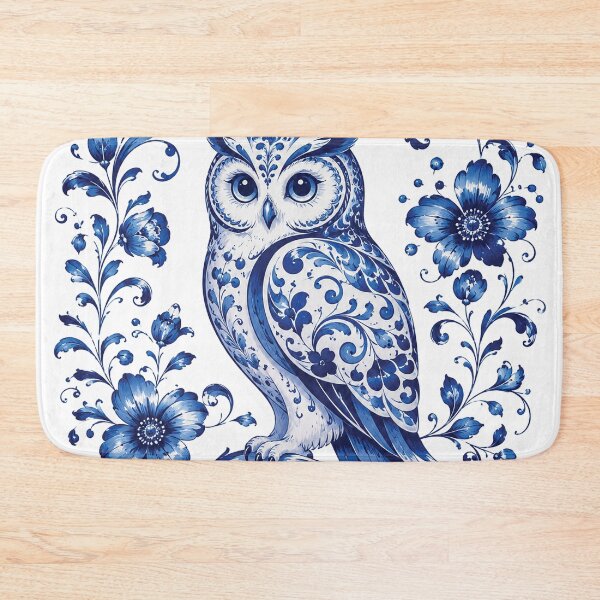 Item preview, Blue Delft Style Owl Floral Folk Art Illustration Elegant Chinoiserie Owl Botanical Ceramic Design designed and sold by Gold Turtle  Lina.