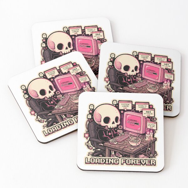 Item preview, Skeleton in Black Hoodie Sitting at Retro Computer Desk with Error Messages and Noodles designed and sold by MisteryDesigner.
