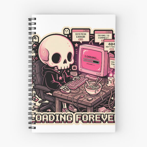 Item preview, Skeleton in Black Hoodie Sitting at Retro Computer Desk with Error Messages and Noodles designed and sold by MisteryDesigner.