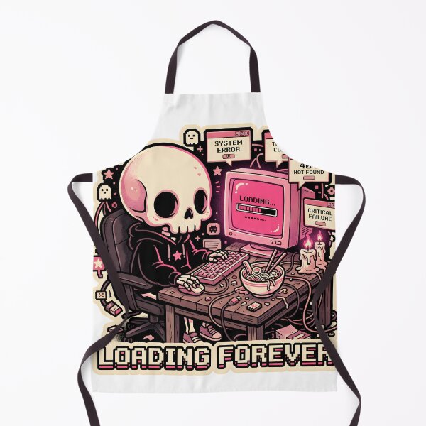 Item preview, Skeleton in Black Hoodie Sitting at Retro Computer Desk with Error Messages and Noodles designed and sold by MisteryDesigner.