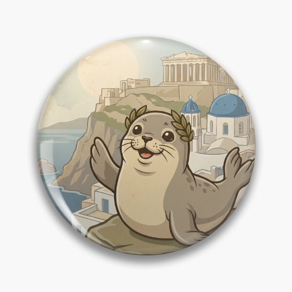 Item preview, GREECE Vintage Travel Illustration - Crowned Seal Waving designed and sold by ZUMERI.
