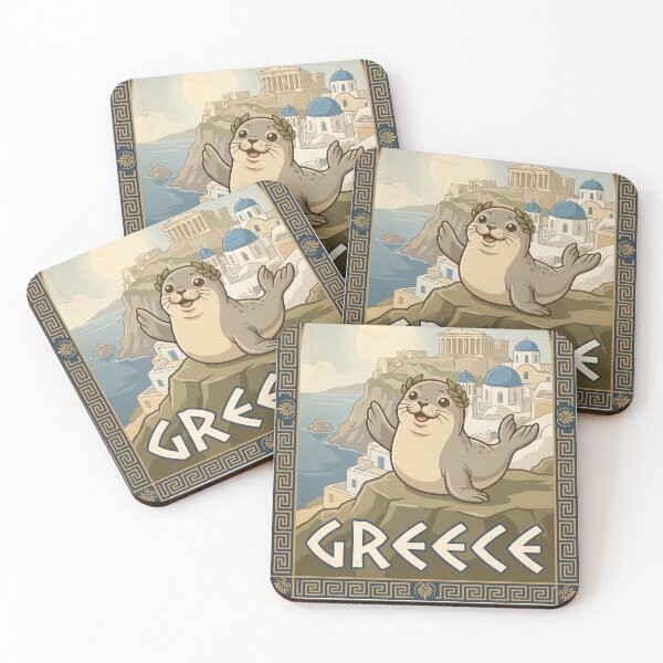 Item preview, GREECE Vintage Travel Illustration - Crowned Seal Waving designed and sold by ZUMERI.
