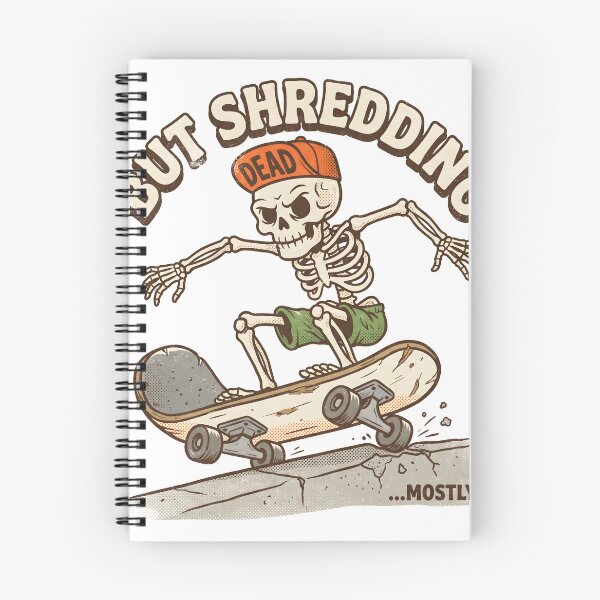 Item preview, Skeleton in Orange Cap Labeled Dead Riding Skateboard with Text Dead But Shredding Mostly designed and sold by MisteryDesigner.