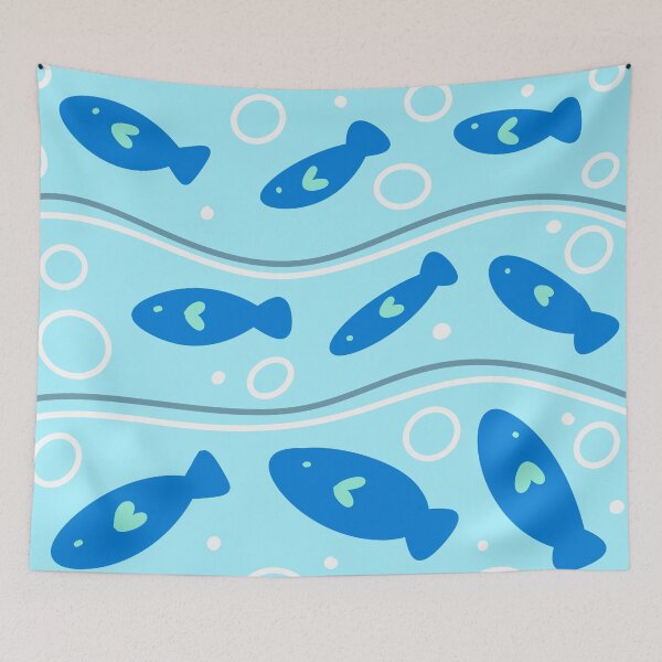 Item preview, Hand drawn blue fish pattern designed and sold by BritishDelights.