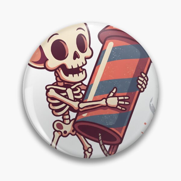 Item preview, Cartoon Skeleton Holding Large Red and Blue Striped Firework Rocket with Lit Fuse designed and sold by MisteryDesigner.