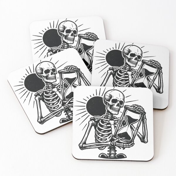 Item preview, Skeleton Upper Body Holding Tilted Hourglass with Black Sun and Rays designed and sold by MisteryDesigner.
