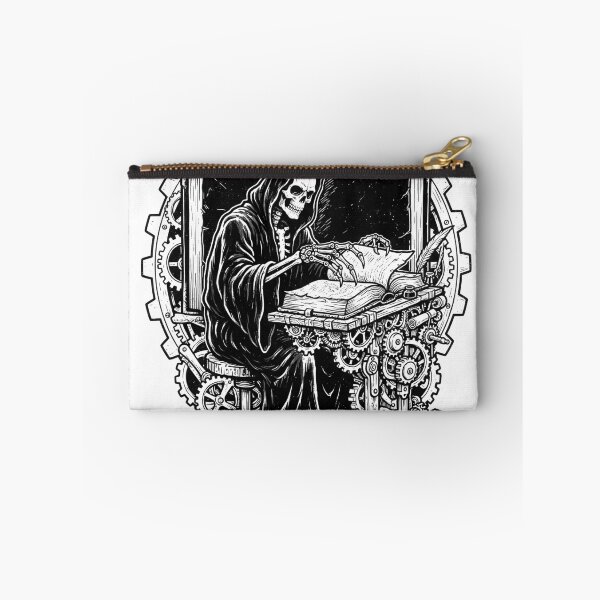 Item preview, Skeleton Reading Book at Mechanical Cog Desk in Front of Large Open Tome and Gears designed and sold by MisteryDesigner.