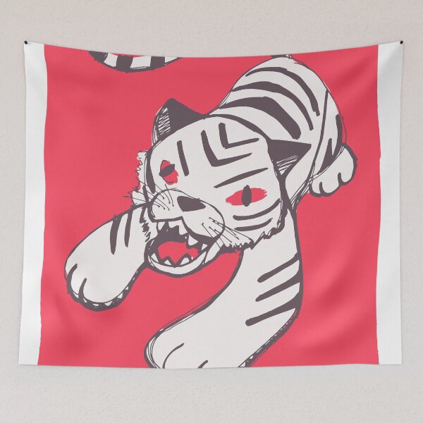 Artikelvorschau, Weißer sibirischer Tiger auf Rot. Hand gezeichnete Illustration entworfen und verkauft von Bernardo Ramonfaur.