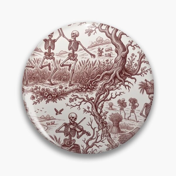 Item preview, Dancing Skeleton Harvest Toile Seamless Pattern | Vintage Halloween Oxblood designed and sold by StickyGuys.