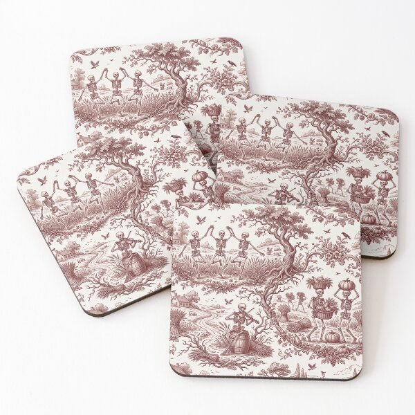 Item preview, Dancing Skeleton Harvest Toile Seamless Pattern | Vintage Halloween Oxblood designed and sold by StickyGuys.