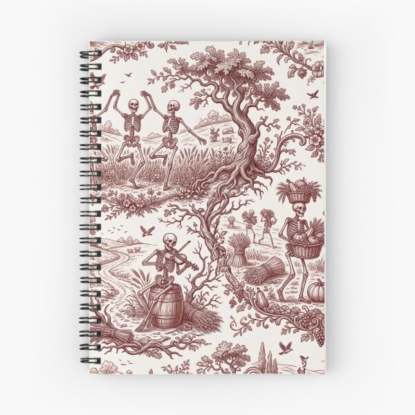 Item preview, Dancing Skeleton Harvest Toile Seamless Pattern | Vintage Halloween Oxblood designed and sold by StickyGuys.