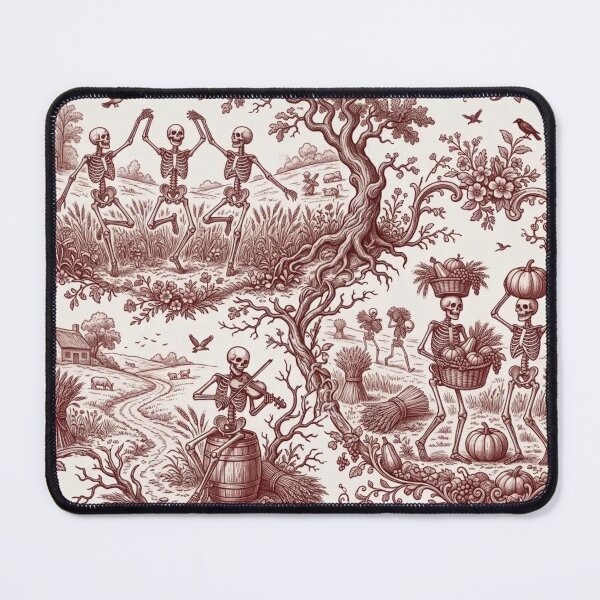 Item preview, Dancing Skeleton Harvest Toile Seamless Pattern | Vintage Halloween Oxblood designed and sold by StickyGuys.