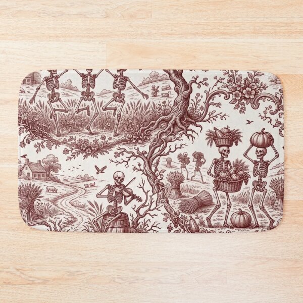 Item preview, Dancing Skeleton Harvest Toile Seamless Pattern | Vintage Halloween Oxblood designed and sold by StickyGuys.