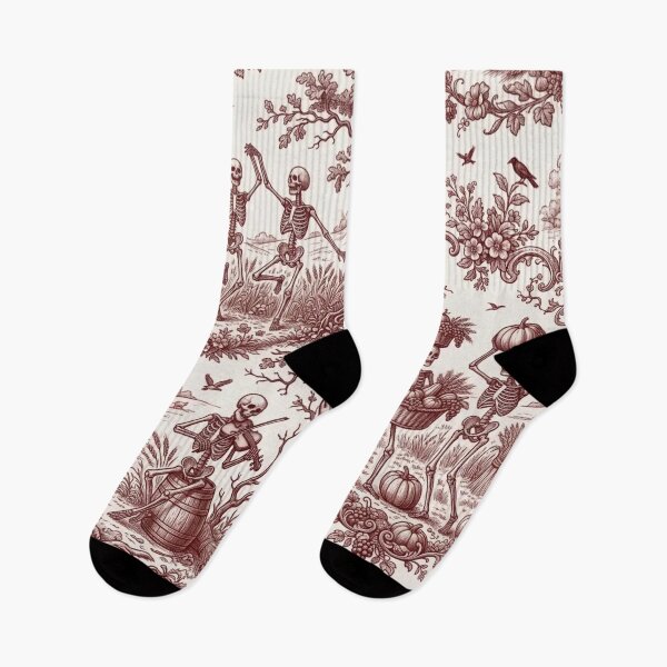Item preview, Dancing Skeleton Harvest Toile Seamless Pattern | Vintage Halloween Oxblood designed and sold by StickyGuys.