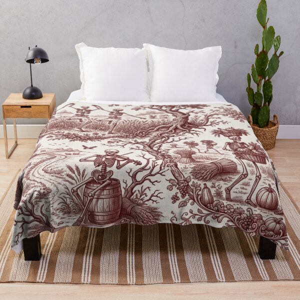 Item preview, Dancing Skeleton Harvest Toile Seamless Pattern | Vintage Halloween Oxblood designed and sold by StickyGuys.