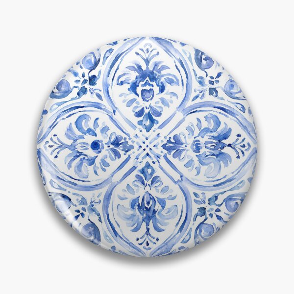 Item preview, Blue Azulejo Watercolor Pattern - Portuguese Tile Damask Medallion Design designed and sold by Nine Lives Studio.