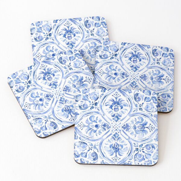Item preview, Blue Azulejo Watercolor Pattern - Portuguese Tile Damask Medallion Design designed and sold by Nine Lives Studio.