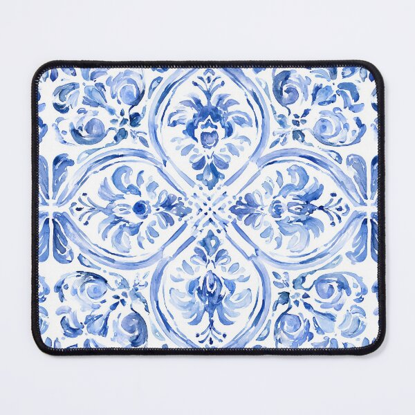 Item preview, Blue Azulejo Watercolor Pattern - Portuguese Tile Damask Medallion Design designed and sold by Yoruhara.
