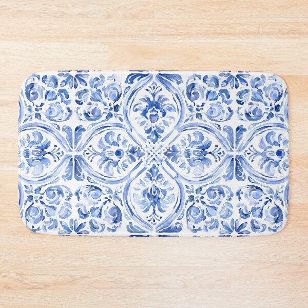 Item preview, Blue Azulejo Watercolor Pattern - Portuguese Tile Damask Medallion Design designed and sold by Nine Lives Studio.