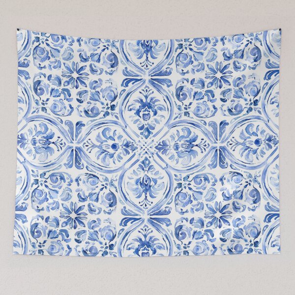 Item preview, Blue Azulejo Watercolor Pattern - Portuguese Tile Damask Medallion Design designed and sold by Nine Lives Studio.