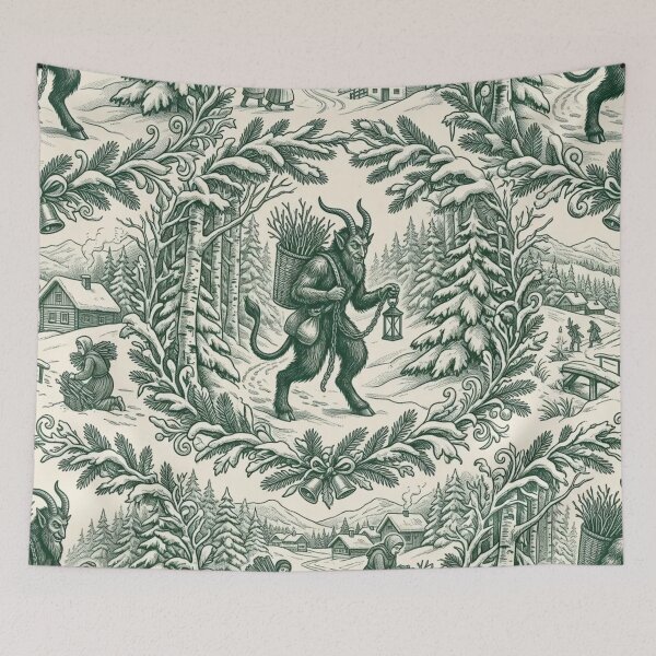 Item preview, Krampus Winter Woods Toile Seamless Pattern | Gothic Christmas Forest Green designed and sold by StickyGuys.