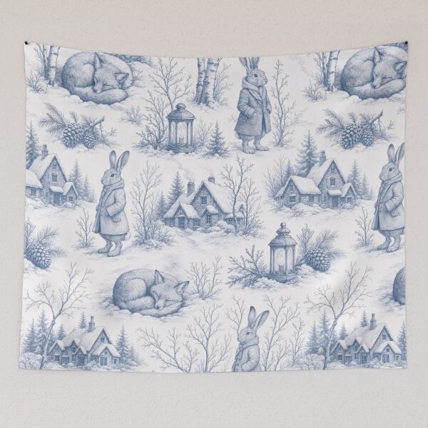 Item preview, Snowy Fox and Pinecone Winter Toile Seamless Pattern | Nordic Slate Blue designed and sold by StickyGuys.