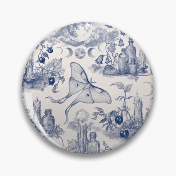 Item preview, Luna Moth and Nightshade Toile Seamless Pattern | Dark Botanical Indigo designed and sold by StickyGuys.