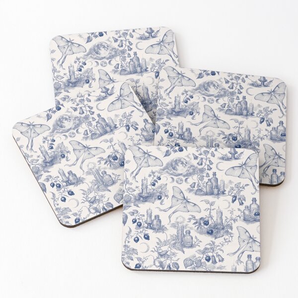 Item preview, Luna Moth and Nightshade Toile Seamless Pattern | Dark Botanical Indigo designed and sold by StickyGuys.