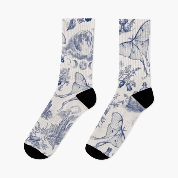 Item preview, Luna Moth and Nightshade Toile Seamless Pattern | Dark Botanical Indigo designed and sold by StickyGuys.