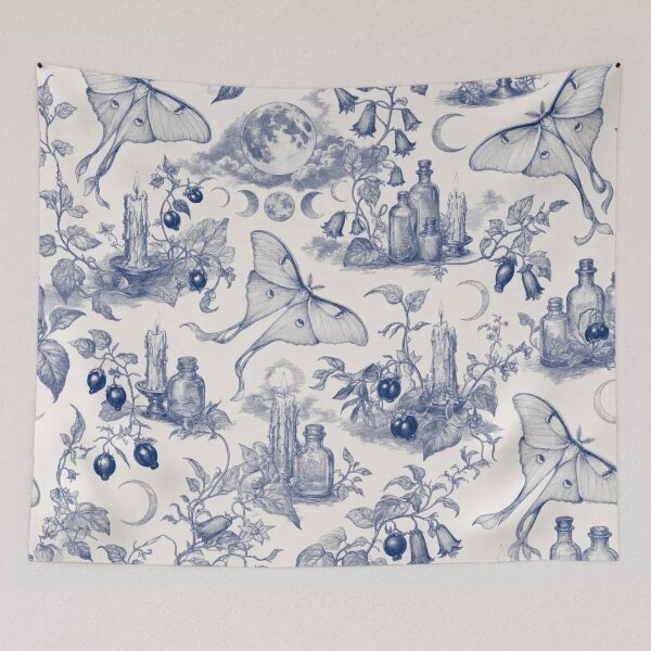 Item preview, Luna Moth and Nightshade Toile Seamless Pattern | Dark Botanical Indigo designed and sold by StickyGuys.