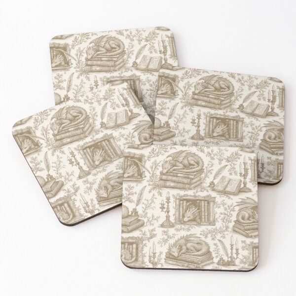 Item preview, Sleeping Book Dragon Toile Seamless Pattern | Dark Academia Antique Gold designed and sold by StickyGuys.