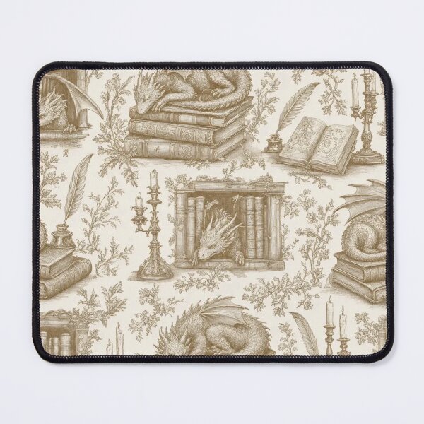Item preview, Sleeping Book Dragon Toile Seamless Pattern | Dark Academia Antique Gold designed and sold by StickyGuys.