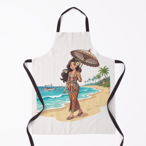 Item preview, Balinese Woman Walking on Tropical Beach with Traditional Umbrella Illustration designed and sold by cannsuh.