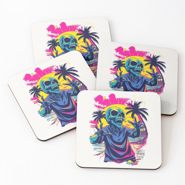 Item preview, Vaporwave Neon Beach Skeleton Graphic designed and sold by ERODED SELF.