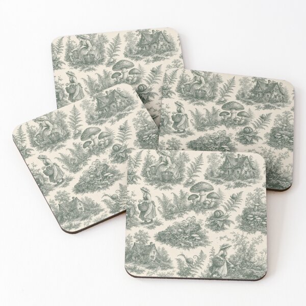 Item preview, Mushroom Forager's Toile Seamless Pattern | Goblincore Moss Green designed and sold by StickyGuys.