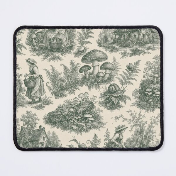 Item preview, Mushroom Forager's Toile Seamless Pattern | Goblincore Moss Green designed and sold by StickyGuys.