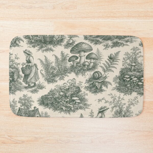 Item preview, Mushroom Forager's Toile Seamless Pattern | Goblincore Moss Green designed and sold by StickyGuys.