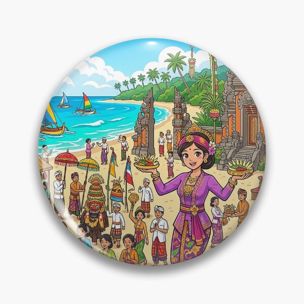 Item preview, Bali Beach Temple Festival Illustration – Balinese Ceremony & Tropical Island Culture designed and sold by cannsuh.