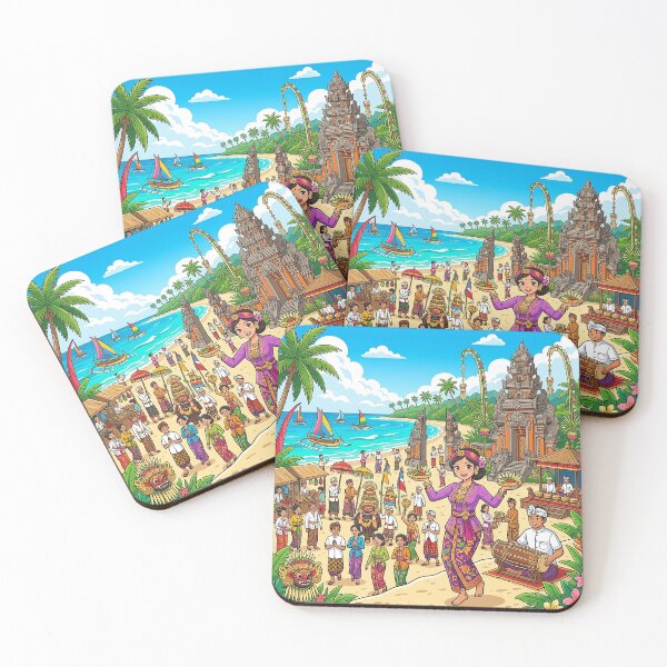 Item preview, Bali Beach Temple Festival Illustration – Balinese Ceremony & Tropical Island Culture designed and sold by cannsuh.