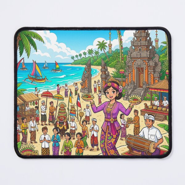 Item preview, Bali Beach Temple Festival Illustration – Balinese Ceremony & Tropical Island Culture designed and sold by cannsuh.