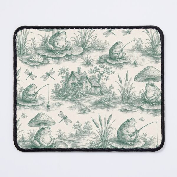 Item preview, Frog and Lilypad Cottage Toile Seamless Pattern | Cottagecore Pond Green designed and sold by StickyGuys.